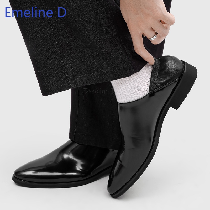 Men'S Urban Formal Wear - メンズ光沢のあるパテントレザーローファー、2WAY折り返しヒール、ポインテッドトゥ、フラットソール、スタイリッシュな都会的デイリーフォーマルレジャードレスシューズ