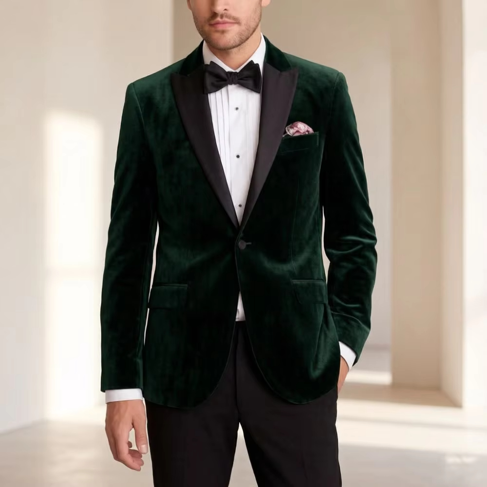Men'S Formal Wear For Reception - ベルベットフォーマルスーツ男性用スリムフィット1ピースフォーマルウェディングブレザーミックスマッチステッチエレガントプロムパーティーレセプションウェア