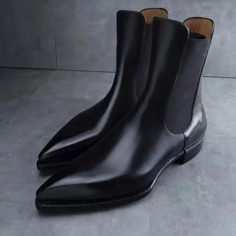 Men Formal Wear Brands - メンズファッション チェルシーブーツ ブラック ワンステップ ビジネスブランド フォーマルブーツ