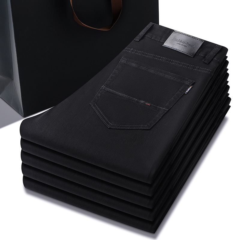 Men Formal Wear With Jeans - メンズピュアブラックジーンズ,上質でルーズなストレート,ストレッチ,多用途,カジュアル,フォーマルウェア,夏