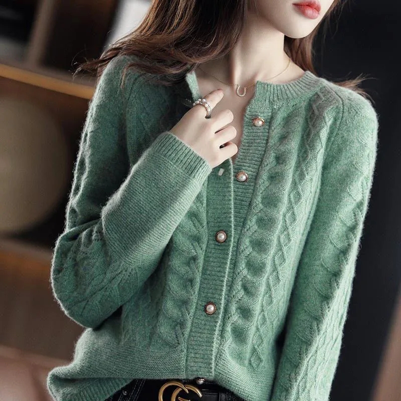 Wool Suit Jacket - ヴィンテージニットカーディガンジャケット女性の 2026 春秋の新ルーズショートセーターコートソリッドオールマッチカジュアルレディースアウター