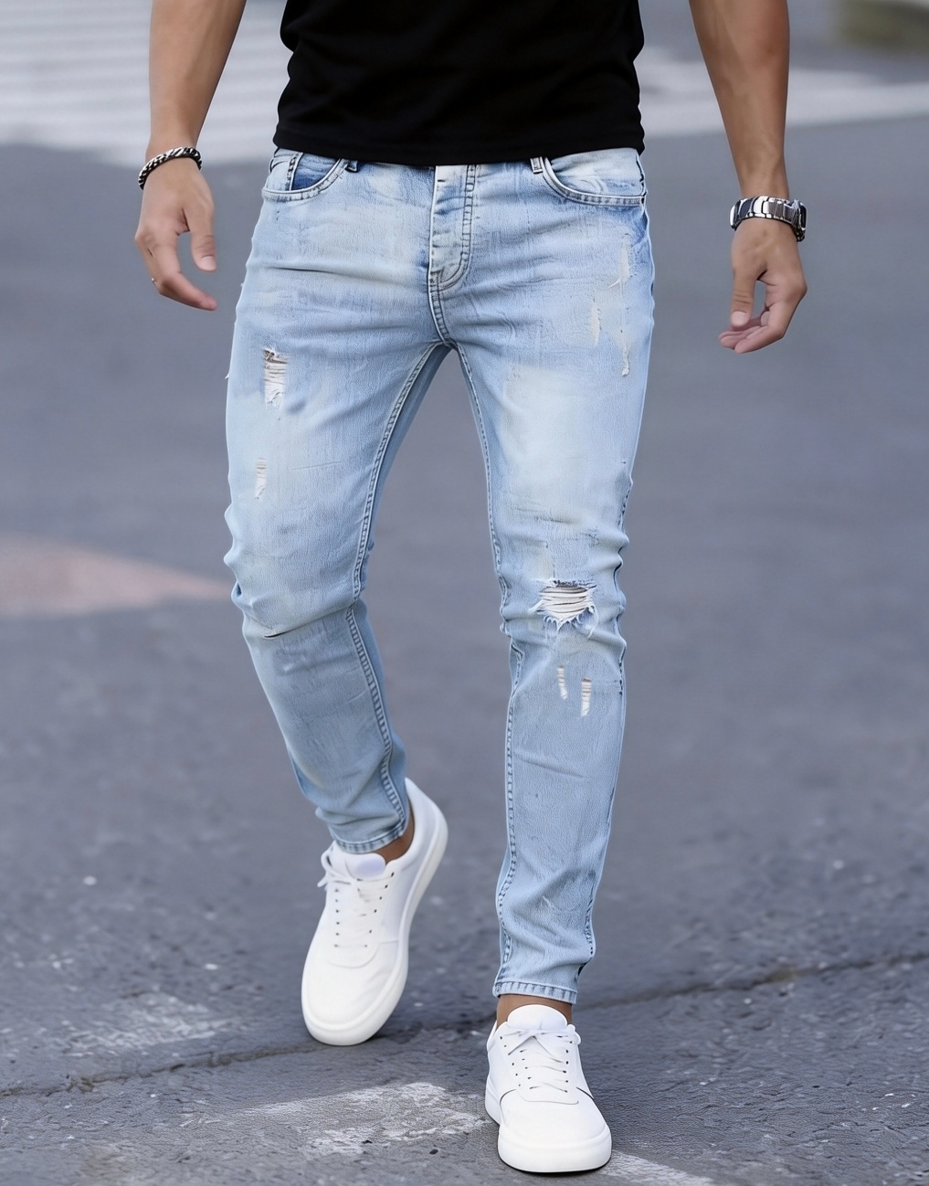 Men Formal Wear With Jeans - メンズスリムフィットストレッチダメージジーンズ - 透けにくい、洗濯機で洗える、オールシーズン対応、カジュアルフォーマルパンツ、モダンなカット、ファッショナブルなシルエット、耐久性と耐摩耗性、若手プロフェッショナルの必需品