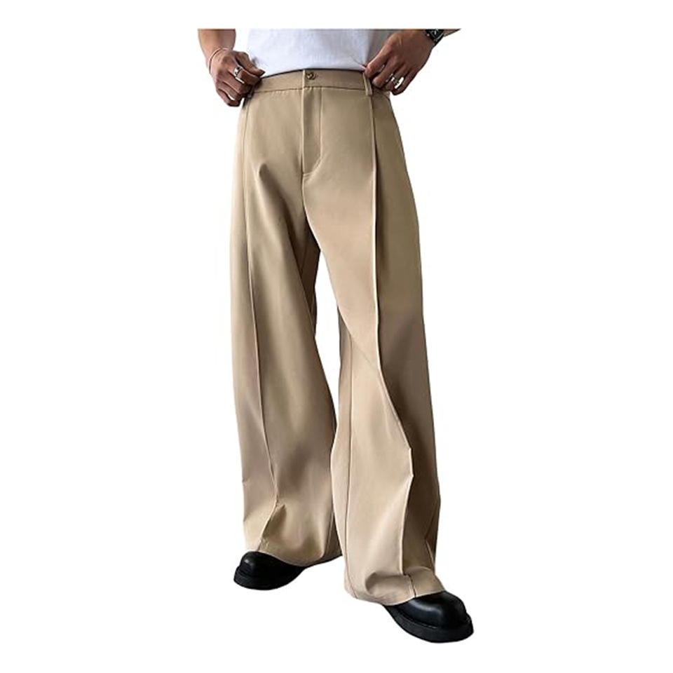 Men'S Formal Wear Rental - メンズ無地ストレートレッグスーツパンツ フォーマルビジネスデイリーカジュアル ドレーププリーツフロントドレスパンツ 高品質スーツパンツ