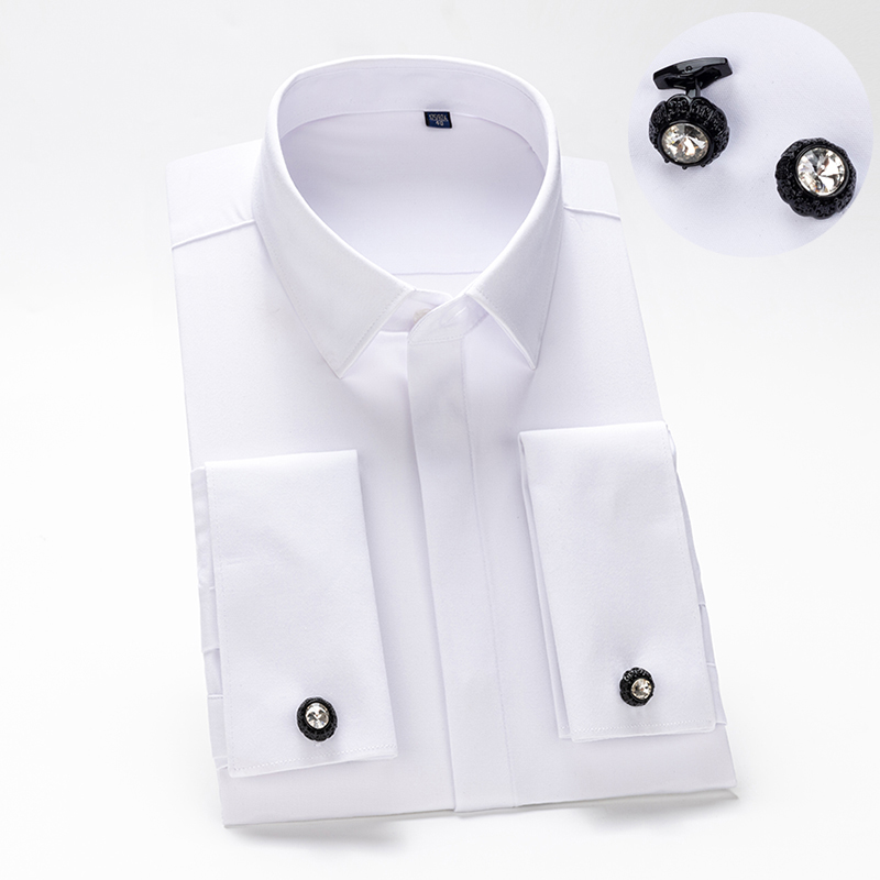 High End Men'S Formal Wear - メンズフレンチカフスボタンシャツ、メンズ長袖、高級感、竹繊維シルクのような滑らかさ、ノーアイロンフォーマルウェア、ウェディング用