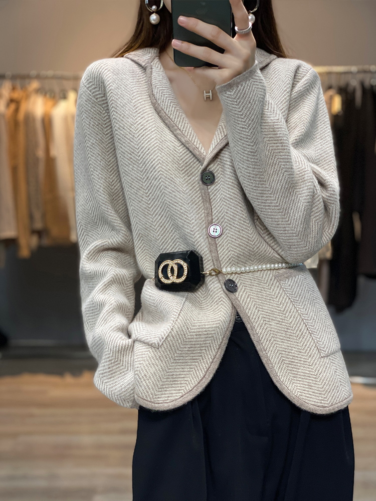 Wool Suit Jacket - 女性のカシミヤウールスーツ,厚手のカーディガン,ニット,カジュアル,秋冬
