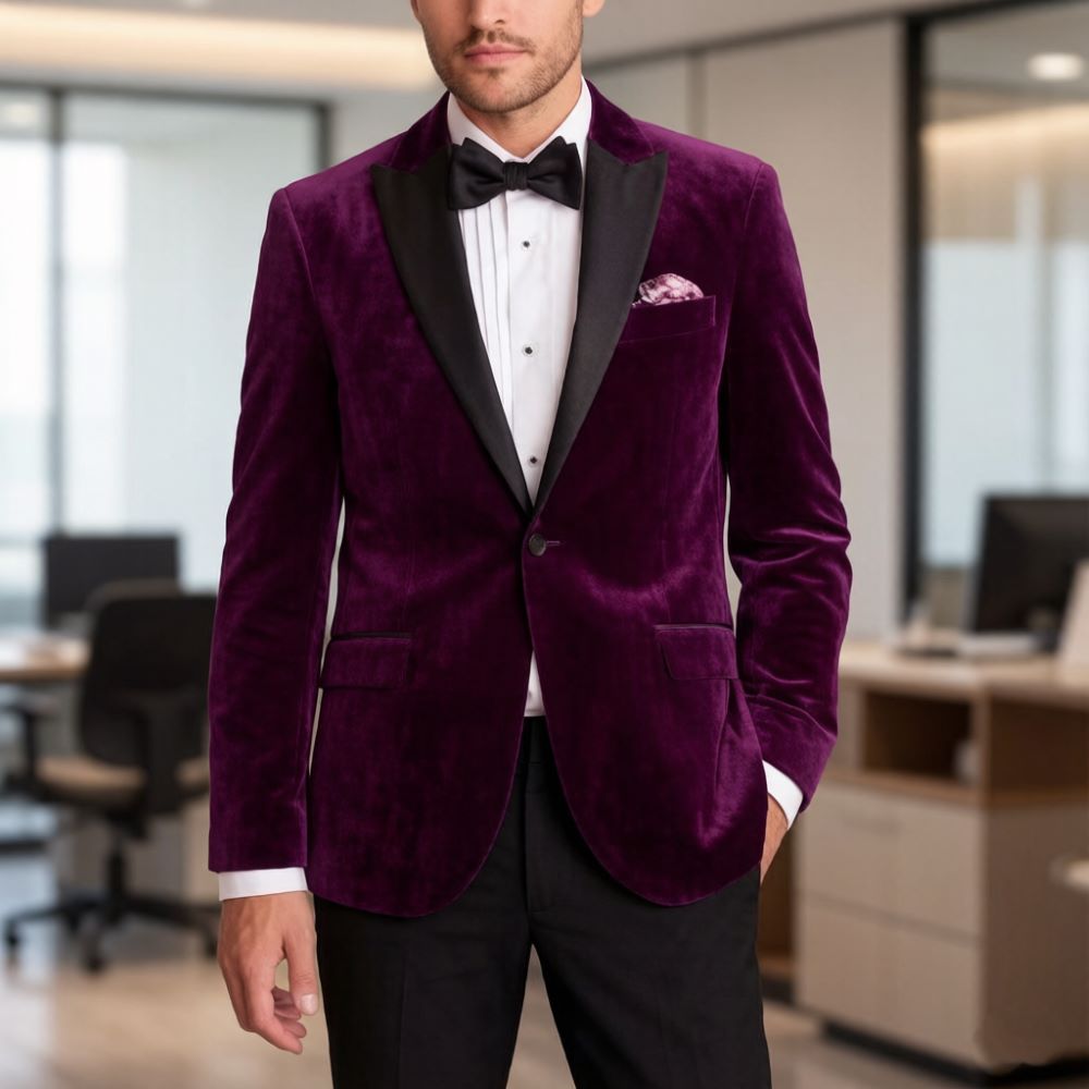 Men'S Formal Wear For Reception - メンズベルベットフォーマルスーツ スリムフィット 2ピース フォーマルウェディングスーツ ミックスマッチステッチ エレガントなプロムパーティー