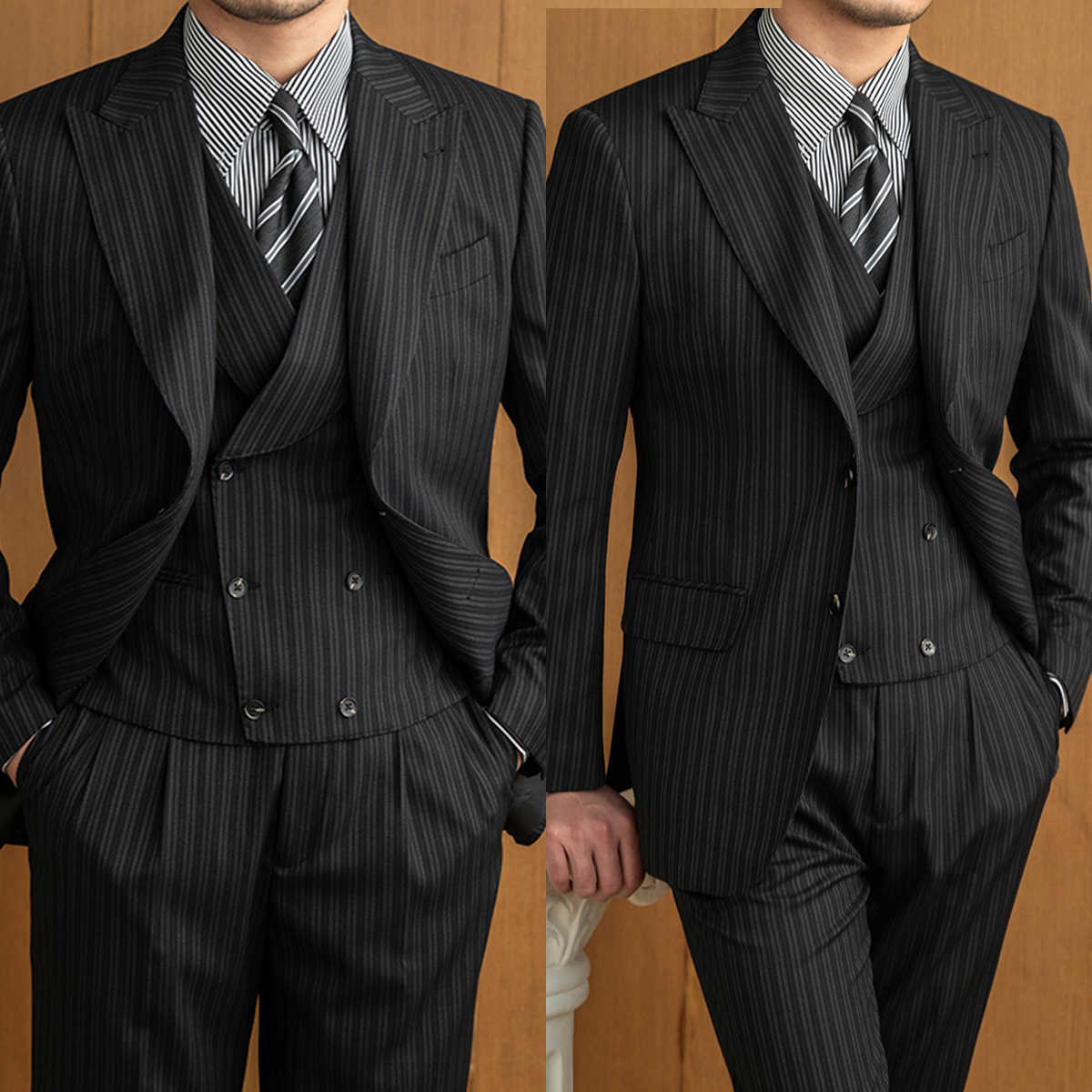 Wool Suit Jacket - 商業用メンズスーツ 3 ピース ブレザー ベスト パンツ
