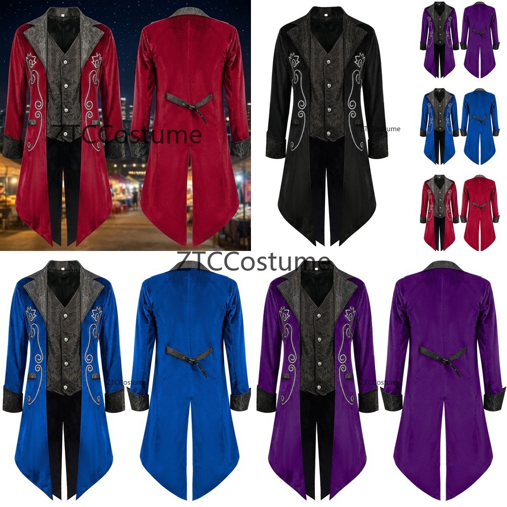 Historical Men'S Formal Wear - スチームパンクビクトリア朝の燕尾服中世コスプレ衣装ヴィンテージ王子タキシードスーツ男性用長袖エレガントなフォーマルウェア