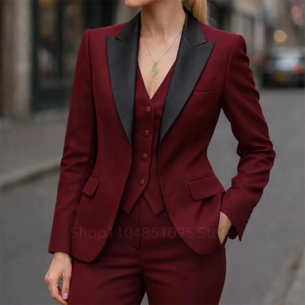 Wool Suit Jacket - ファッションレディーススーツ ブレザー 高品質 3ピース ジャケット パンツ