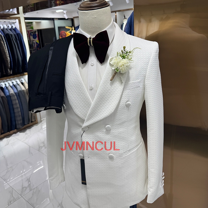 Men'S Formal Wear For Reception - メンズジャカード3ピーススーツ テーラードフィット エレガントブレザーベストパンツセット 結婚式 新郎 司会