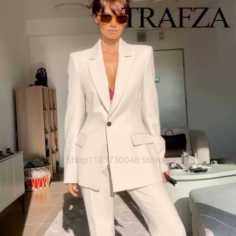 Wool Suit Jacket - ファッションオフィスレディースブレザーとパンツスーツフォーマルホワイト/レッド女性ジャケットズボン女性ビジネスワークウェア2ピース女性セット