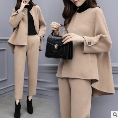Wool Suit Jacket - 女性用ツーピース長袖ジャケット,パンツ,足首までの長さ,カジュアルなファッション,秋冬