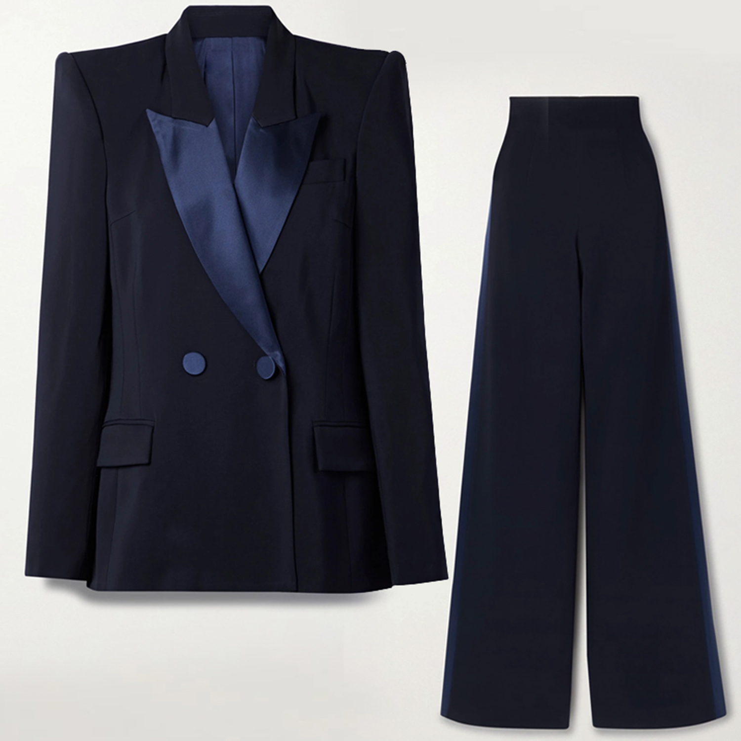 ネイビーブルー レディース ツーピーススーツ ダブルボタンブ - Slim Fit Suit Set のレビューと価格