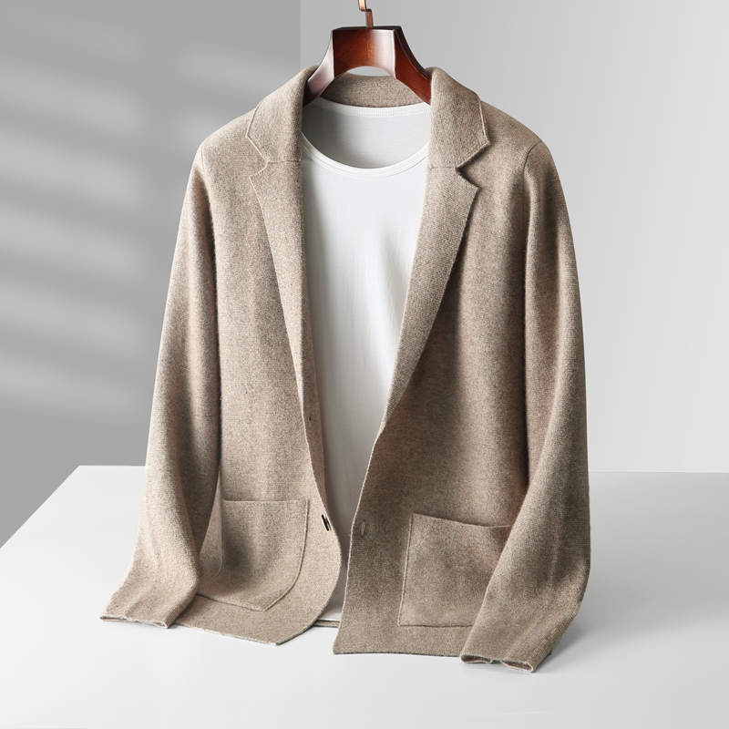 メンズウールジャンプスーツ,ニットカーディガン,厚手,無地, - Wool Suit Jacket のレビューと価格