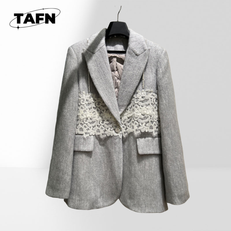 女性のクラシックチェック柄ブレザースタイリッシュなスーツジャ - Wool Suit Jacket のレビューと価格