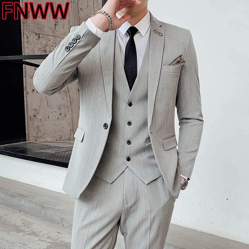 メンズ韓国風スリーピースチェック柄スーツ 結婚式 花婿介添人 - Men'S Urban Formal Wear のレビューと価格