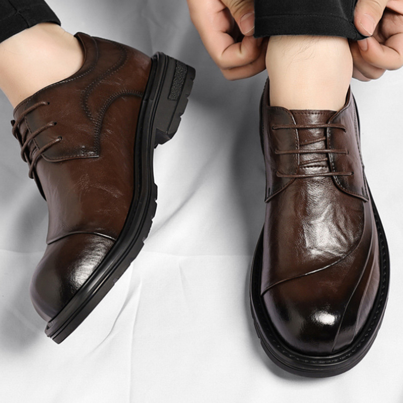 ブラウンの艶出し本革レースアップチャンキーソールフォーマルビ - Men Formal Wear Brown のレビューと価格