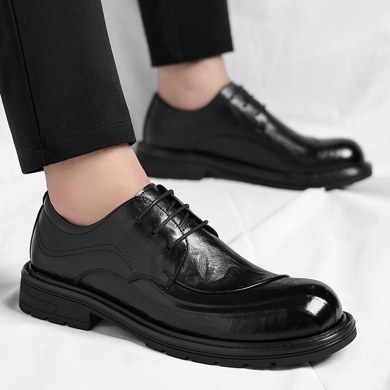ブラウンの艶出し本革レースアップチャンキーソールフォーマルビ - Men Formal Wear Brown のレビューと価格