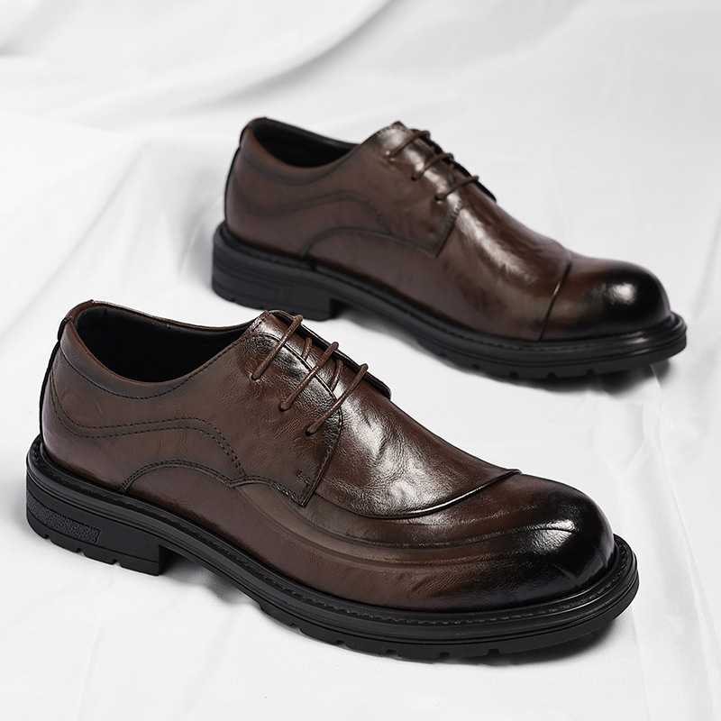 ブラウンの艶出し本革レースアップチャンキーソールフォーマルビ - Men Formal Wear Brown のレビューと価格