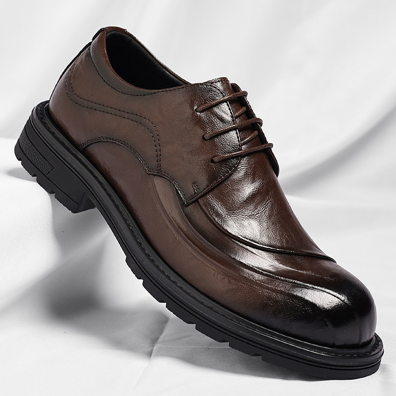 ブラウンの艶出し本革レースアップチャンキーソールフォーマルビ - Men Formal Wear Brown のレビューと価格