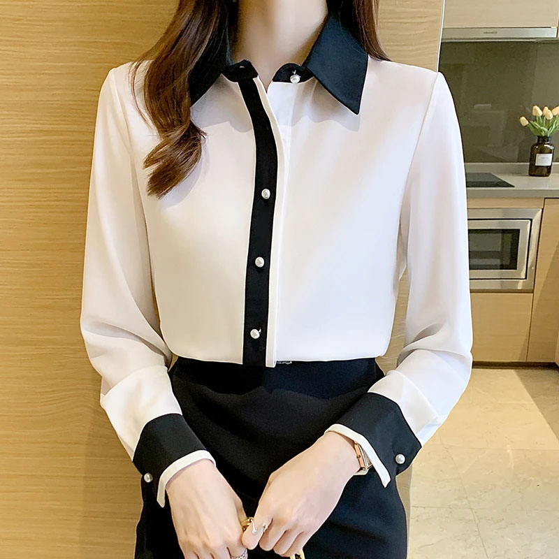 女性用ホワイトシフォンシャツ韓国シックなシングルブレストコン - Men'S Formal Wear Rental のレビューと価格