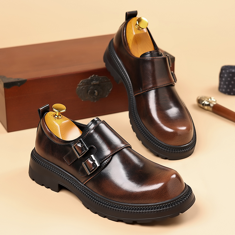 レトロブラウンメンズレザーカジュアルシューズ厚底耐摩耗性ビジ - High End Men'S Formal Wear のレビューと価格