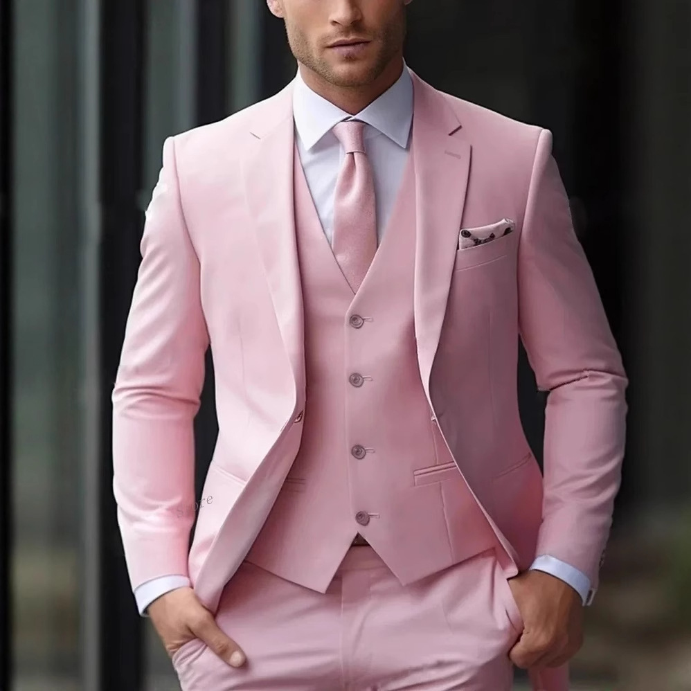 3ピース ピンク フォーマル メンズスーツ スリムフィット  - Men'S Formal Wear For Reception のレビューと価格