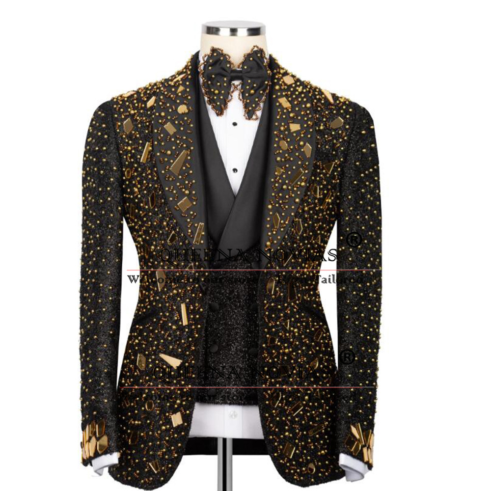 キラキラクリスタルビーズスーツ男性用結婚式カスタマイズされた - Men'S Formal Wear For Reception のレビューと価格