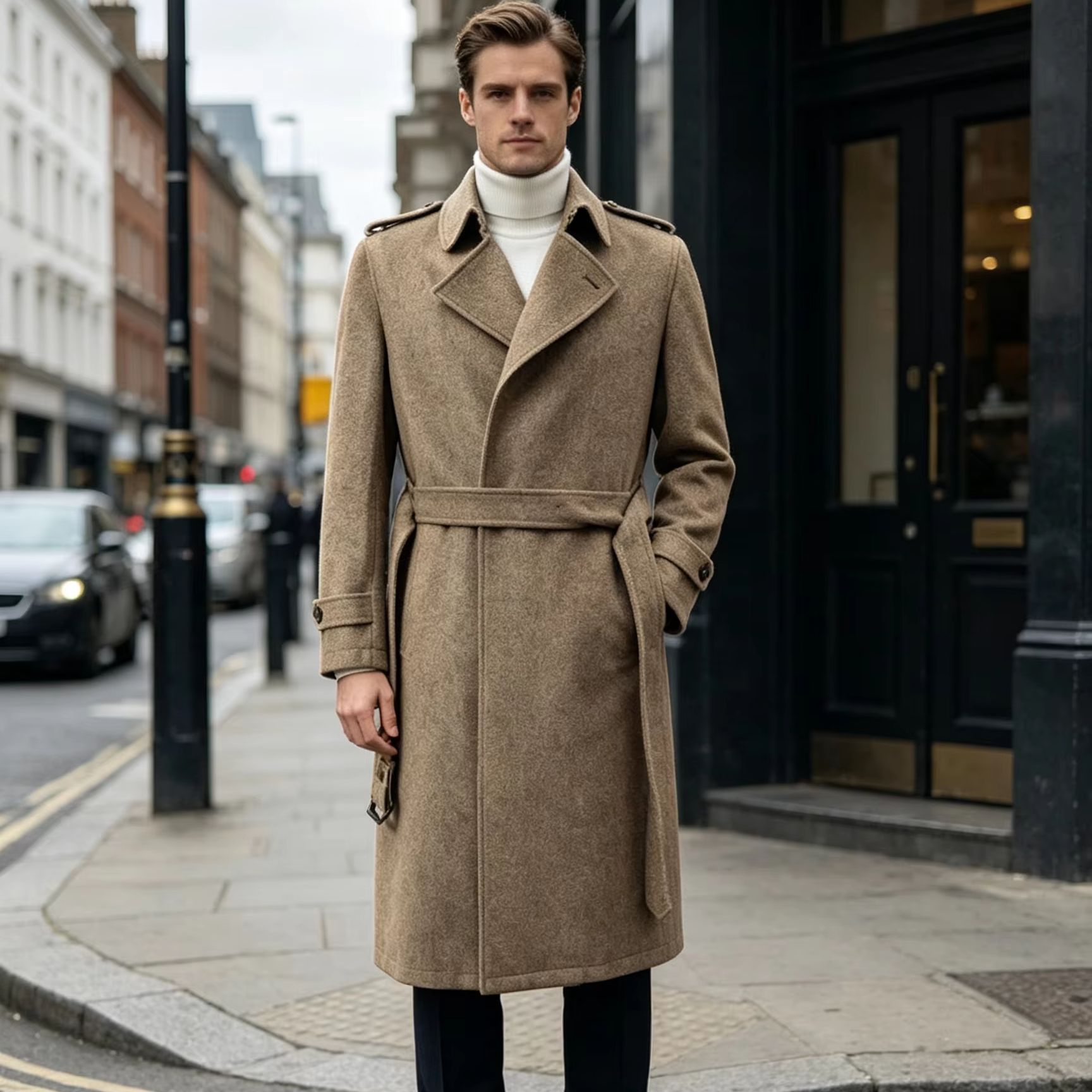 メンズ100%ピュアウールロングオーバーコート ダブルブレス - Wool Suit Jacket のレビューと価格