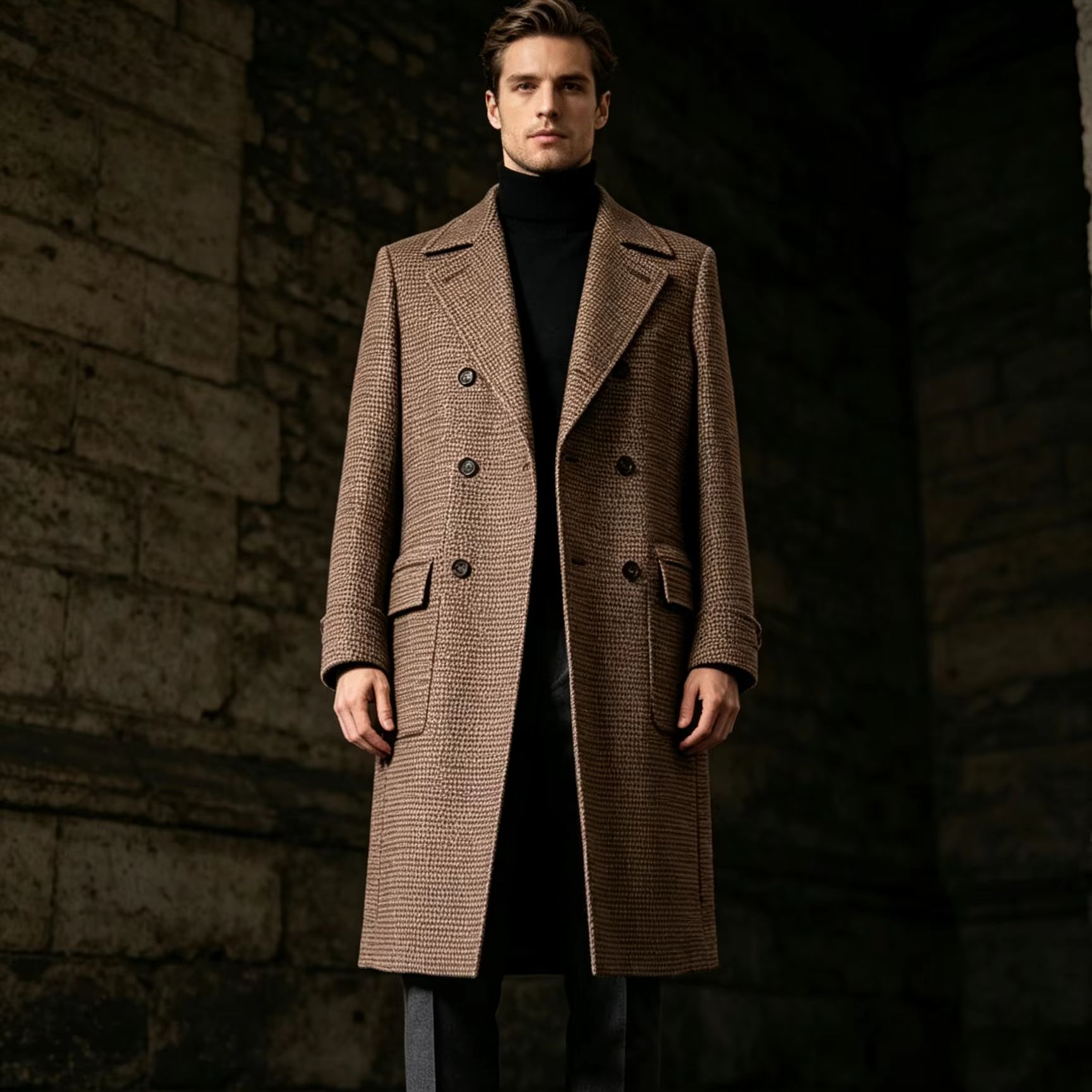 メンズ100%ピュアウールロングオーバーコート ダブルブレス - Wool Suit Jacket のレビューと価格