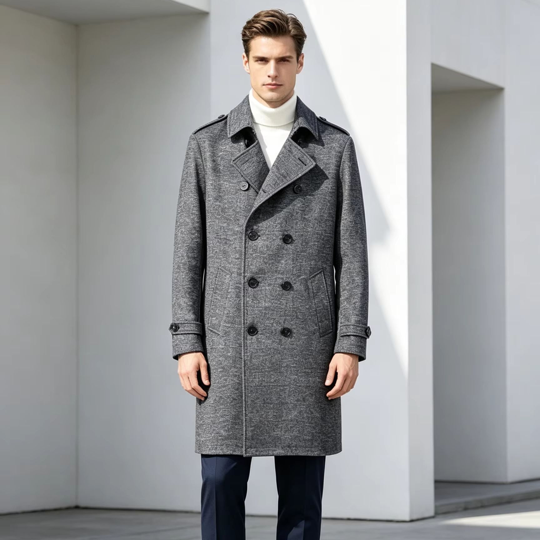 メンズ100%ピュアウールロングオーバーコート ダブルブレス - Wool Suit Jacket のレビューと価格