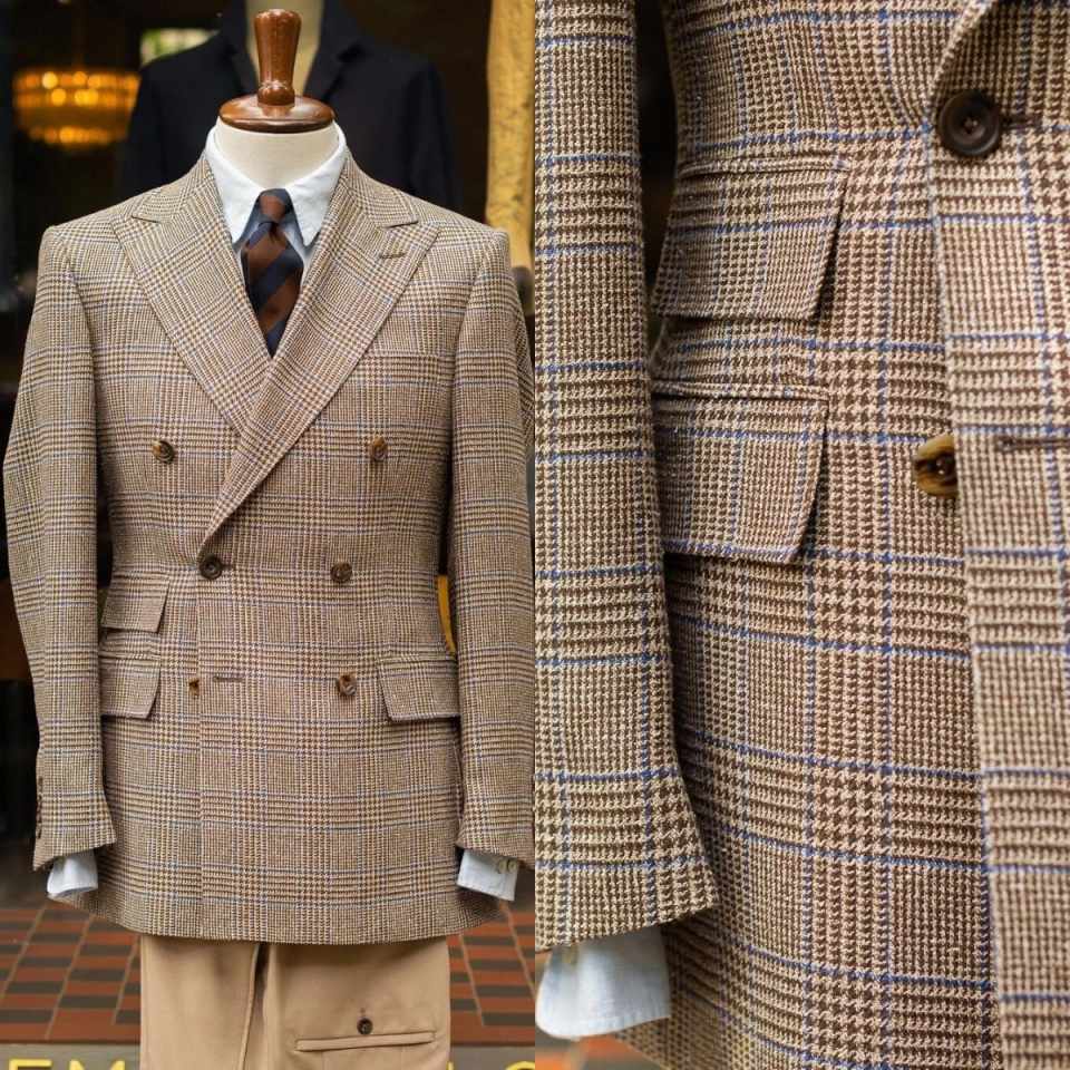 レトロチェック柄ダブルブレストメンズスーツセット、ピークドラ - Men'S Formal Wear For Reception のレビューと価格