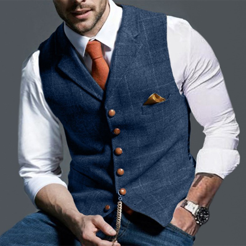 男性のためのファッショナブルなツイードチェッカーネックベスト - Men'S Formal Wear Rental のレビューと価格