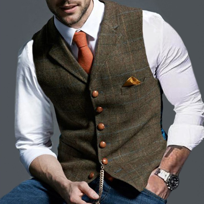 男性のためのファッショナブルなツイードチェッカーネックベスト - Men'S Formal Wear Rental のレビューと価格