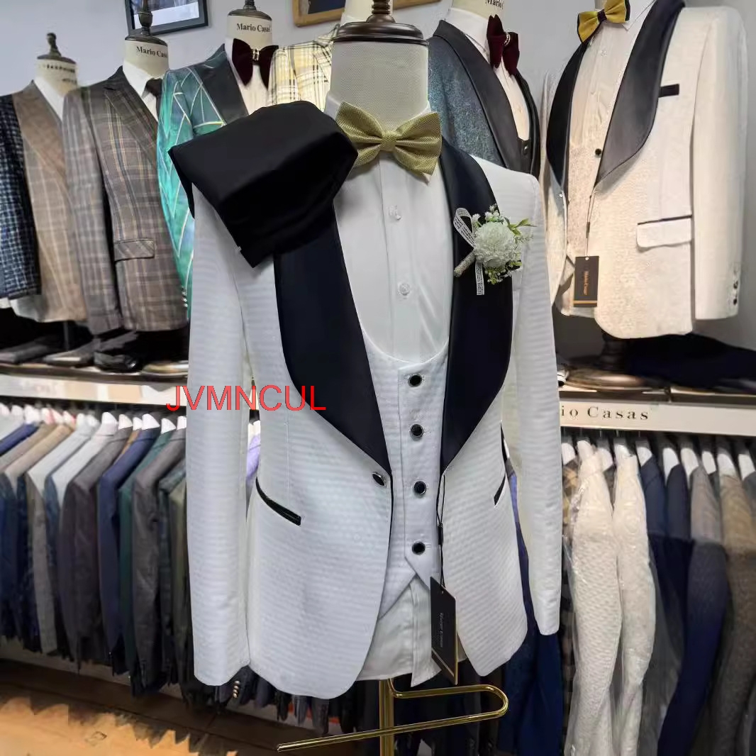 2026年メンズホワイトジャカード3ピーススーツスリムフィッ - Men'S Formal Wear For Reception のレビューと価格
