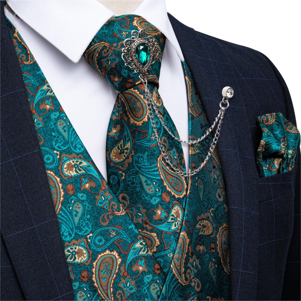 新しいティールグリーンのペイズリー柄フォーマルドレスベスト  - Men'S Formal Wear Rental のレビューと価格