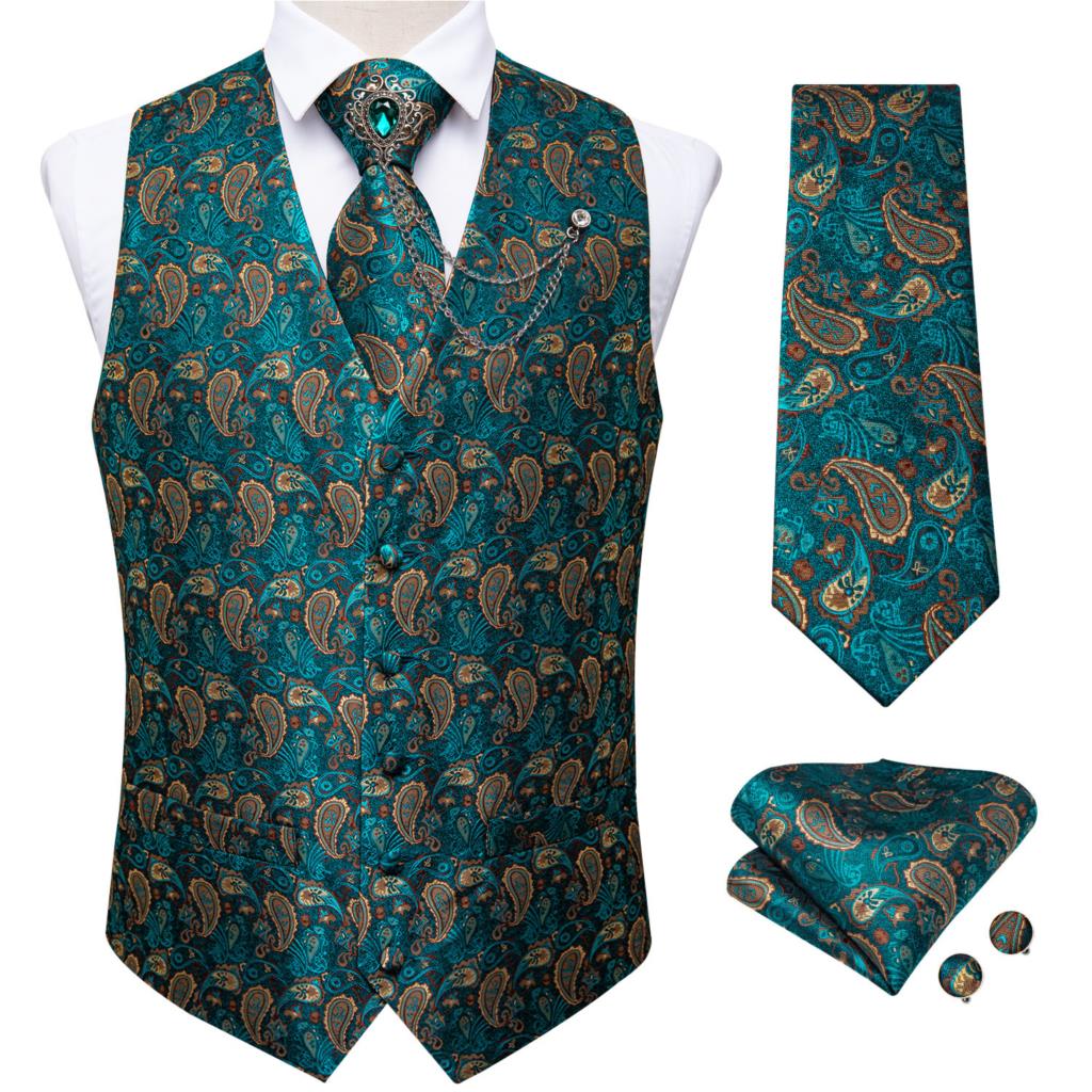新しいティールグリーンのペイズリー柄フォーマルドレスベスト  - Men'S Formal Wear Rental のレビューと価格