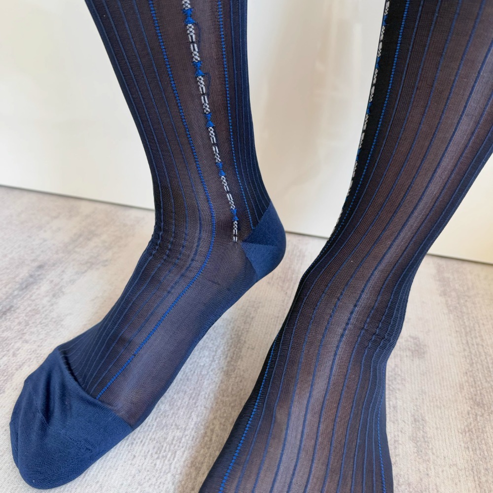 マンロングソックスブランドシースルー薄手のストライプジャカー - Men Formal Wear Brands のレビューと価格