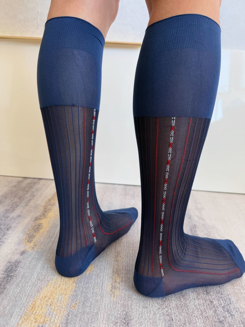 マンロングソックスブランドシースルー薄手のストライプジャカー - Men Formal Wear Brands のレビューと価格