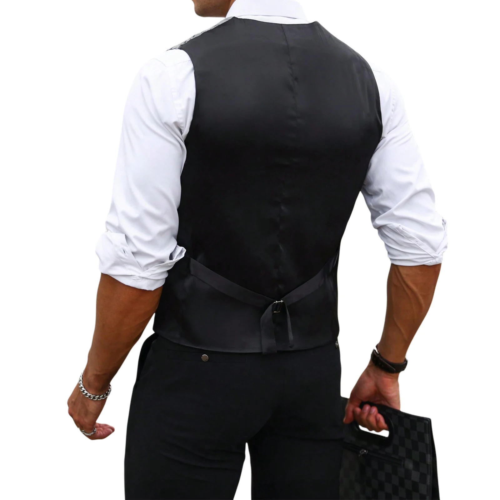 男性グレーチェック柄スーツベストスリムフィット V ネックシ - Men'S Formal Wear Rental のレビューと価格