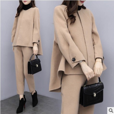 女性用ツーピース長袖ジャケット,パンツ,足首までの長さ,カジ - Wool Suit Jacket のレビューと価格