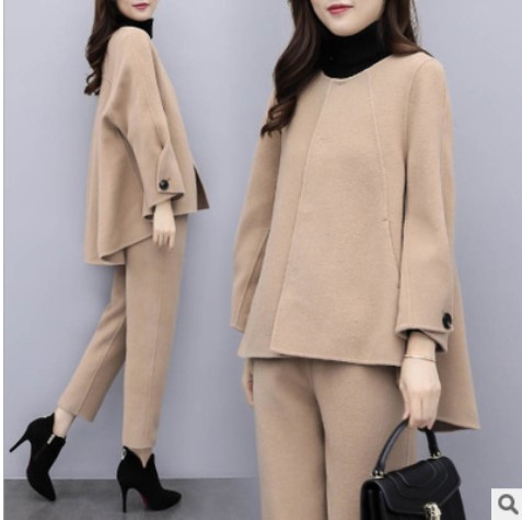 女性用ツーピース長袖ジャケット,パンツ,足首までの長さ,カジ - Wool Suit Jacket のレビューと価格